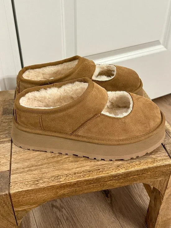 UGG Bea Genuine Shearling Lined Platform Mary Jane in Chestnut Size US 8 - Picture 5 of 13